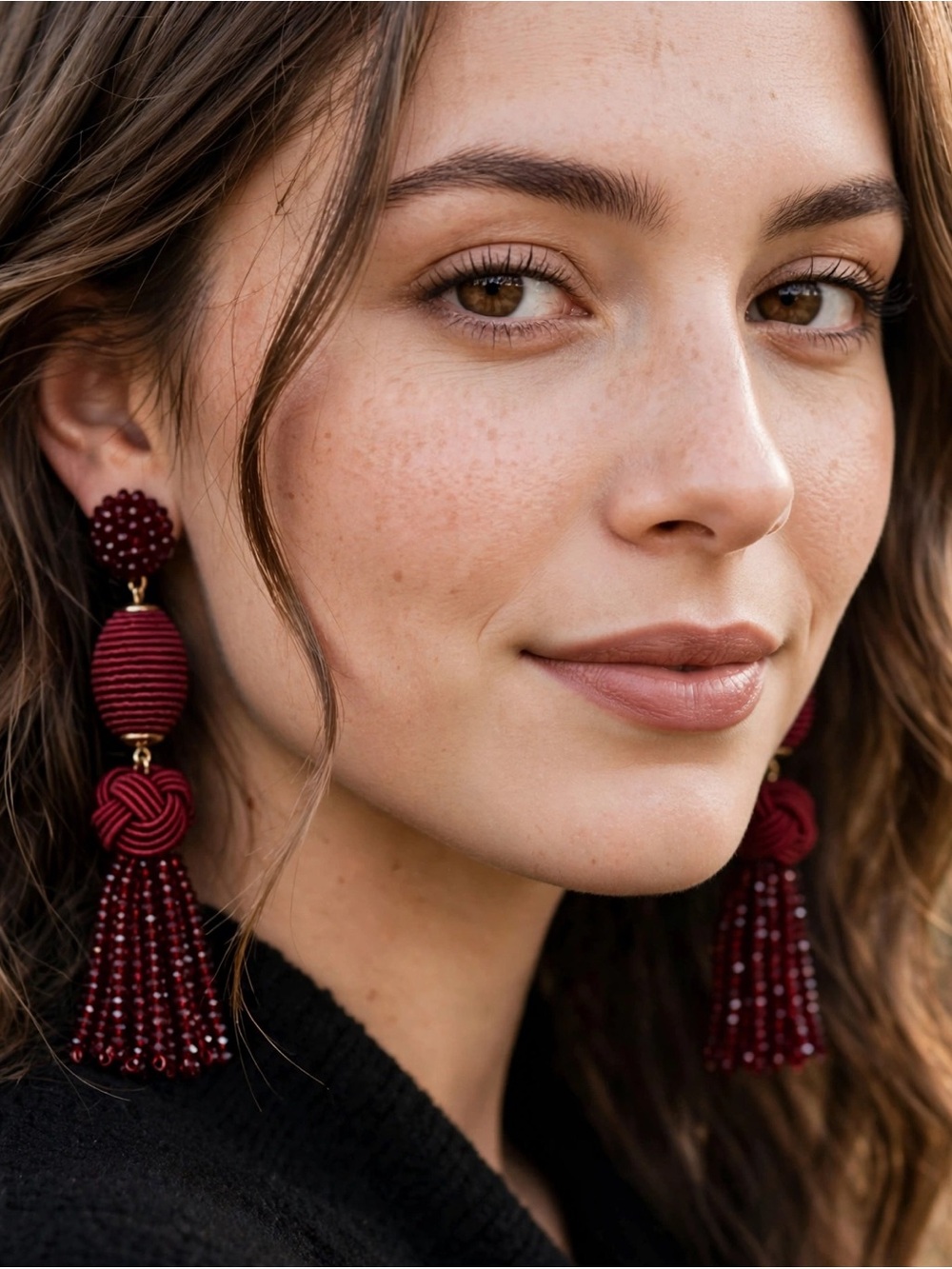 BaubleBar Deep Red Beaded Tassel Earrings